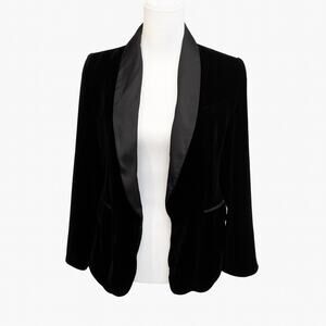 Joie Black Velvet Blazer Satin Shawl Lapel Tuxedo Jacket Women’s (Size small